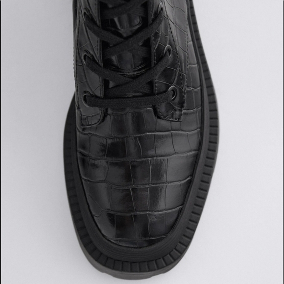 Zara croc print lace up combat boots - Picture 6 of 8